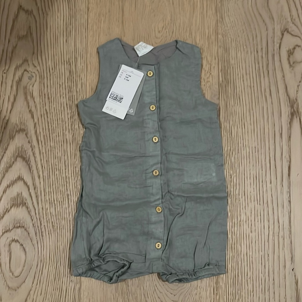 NWT H&M dusty blue  linen romper 9-12